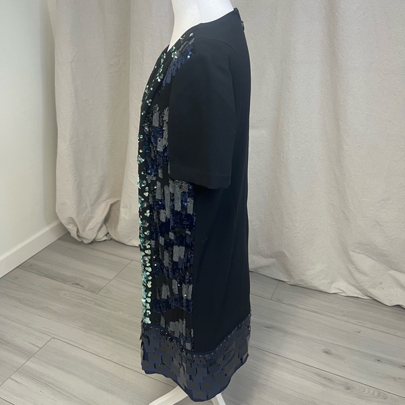 Tory Burch Women's Retro Sequin Colorblock Shift Dress Black Cream Sz L - Picture 7 of 10